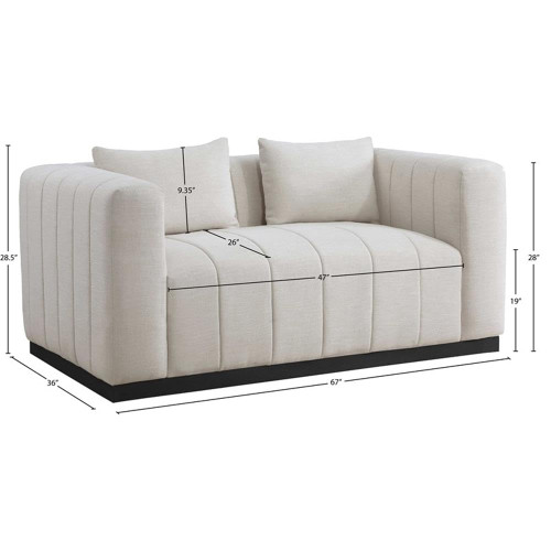 Beige-L Lucia Collection Modern | Contemporary Loveseat with Rich Beige Linen Textured Fabric, Black Finish Solid Wood Base, 67" W x 36" D x 28.5" H, Beige