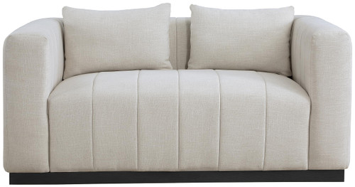 Beige-L Lucia Collection Modern | Contemporary Loveseat with Rich Beige Linen Textured Fabric, Black Finish Solid Wood Base, 67" W x 36" D x 28.5" H, Beige