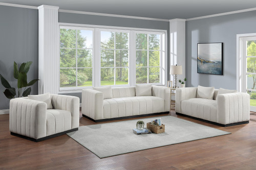 Beige-L Lucia Collection Modern | Contemporary Loveseat with Rich Beige Linen Textured Fabric, Black Finish Solid Wood Base, 67" W x 36" D x 28.5" H, Beige