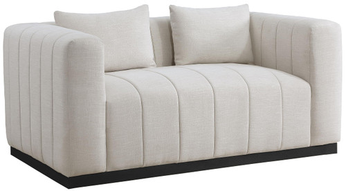 Beige-L Lucia Collection Modern | Contemporary Loveseat with Rich Beige Linen Textured Fabric, Black Finish Solid Wood Base, 67" W x 36" D x 28.5" H, Beige