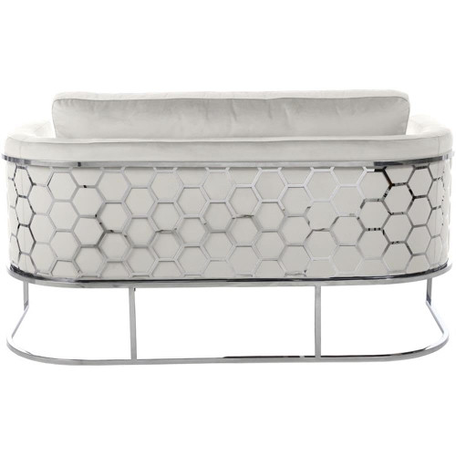 Cream-L Casa Collection Velvet Upholstered Loveseat with Chrome Iron Metal Design and Chrome Finish, Cream, 63.5" W x 29.5" D x 31" H