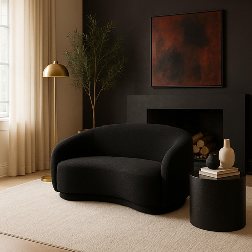 Black-L Hyde Collection Modern | Contemporary Boucle Fabric Upholstered Loveseat, Black, 64" W x 38" D x 27.5" H