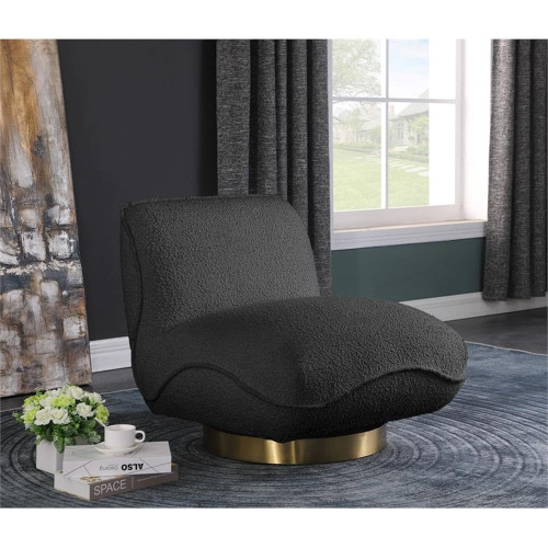 Black Geneva Collection Modern | Upholstered Swivel Accent Chair with Rich Black Boucle Fabric, Brushed Gold Metal Base, Solid Wood Frame, 29" W x 35" D x 27.5" H, Black