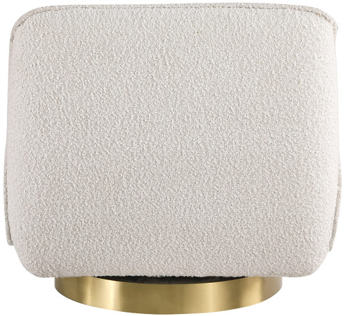 Cream Geneva Collection Modern | Upholstered Swivel Accent Chair with Rich Cream Boucle Fabric, Brushed Gold Metal Base, Solid Wood Frame, 29" W x 35" D x 27.5" H, Cream