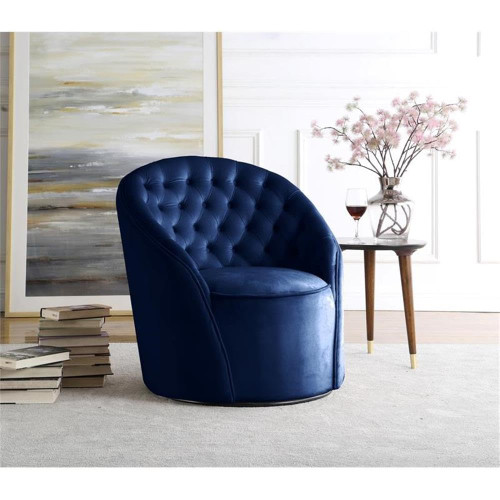 Navy Alessio Collection Modern | Contemporary Velvet Upholstered Swivel Base Accent Chair with Deep Button Tufting and Rounded Design, Navy, 30" W x 28.5" D x 32" H
