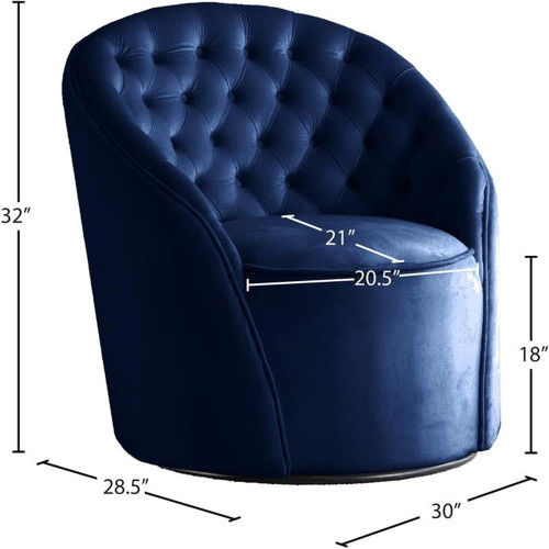 Navy Alessio Collection Modern | Contemporary Velvet Upholstered Swivel Base Accent Chair with Deep Button Tufting and Rounded Design, Navy, 30" W x 28.5" D x 32" H