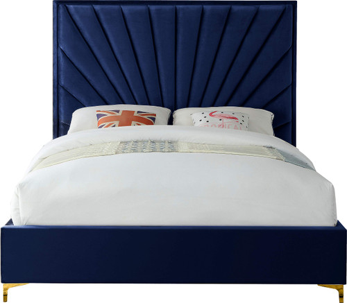 Eclipse Solid Wood and Velvet King Bed in Navy