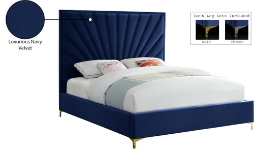 Eclipse Solid Wood and Velvet King Bed in Navy