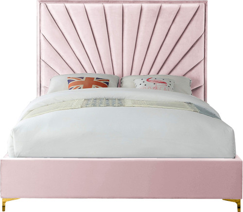 Eclipse Collection Modern | Contemporary Velvet Upholstered Bed with Channel Tufted Design and Complete Sets of Gold and Chrome Legs Included, King, Pink