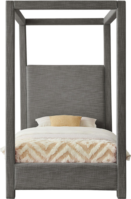 EmersonGrey-T Emerson Collection Mid Century Modern Linen Textured Fabric Upholstered Canopy Bed, 47" W x 81.5" D x 78" H, Grey, Twin