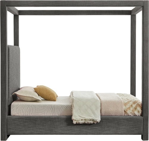 EmersonGrey-T Emerson Collection Mid Century Modern Linen Textured Fabric Upholstered Canopy Bed, 47" W x 81.5" D x 78" H, Grey, Twin