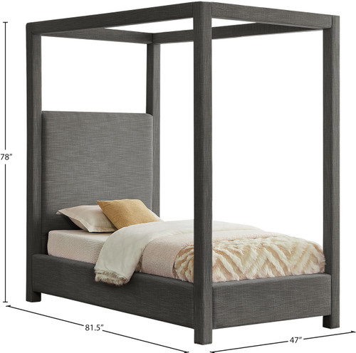 EmersonGrey-T Emerson Collection Mid Century Modern Linen Textured Fabric Upholstered Canopy Bed, 47" W x 81.5" D x 78" H, Grey, Twin