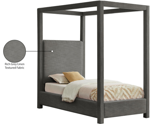 EmersonGrey-T Emerson Collection Mid Century Modern Linen Textured Fabric Upholstered Canopy Bed, 47" W x 81.5" D x 78" H, Grey, Twin