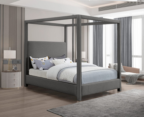 EmersonGrey-Q Emerson Collection Mid Century Modern Linen Textured Fabric Upholstered Canopy Bed, 67.5" W x 87.5" D x 79" H, Grey, Queen