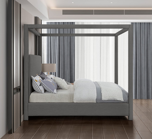EmersonGrey-Q Emerson Collection Mid Century Modern Linen Textured Fabric Upholstered Canopy Bed, 67.5" W x 87.5" D x 79" H, Grey, Queen