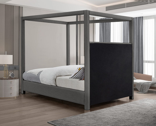 EmersonGrey-Q Emerson Collection Mid Century Modern Linen Textured Fabric Upholstered Canopy Bed, 67.5" W x 87.5" D x 79" H, Grey, Queen