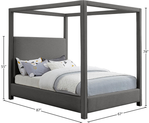 EmersonGrey-Q Emerson Collection Mid Century Modern Linen Textured Fabric Upholstered Canopy Bed, 67.5" W x 87.5" D x 79" H, Grey, Queen