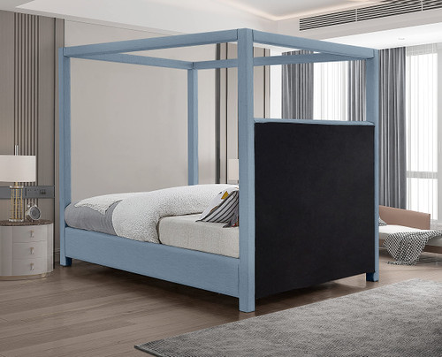 EmersonSkyBlu-Q Emerson Collection Mid Century Modern Linen Textured Fabric Upholstered Canopy Bed, 67.5" W x 87.5" D x 79" H, Sky Blue, Queen