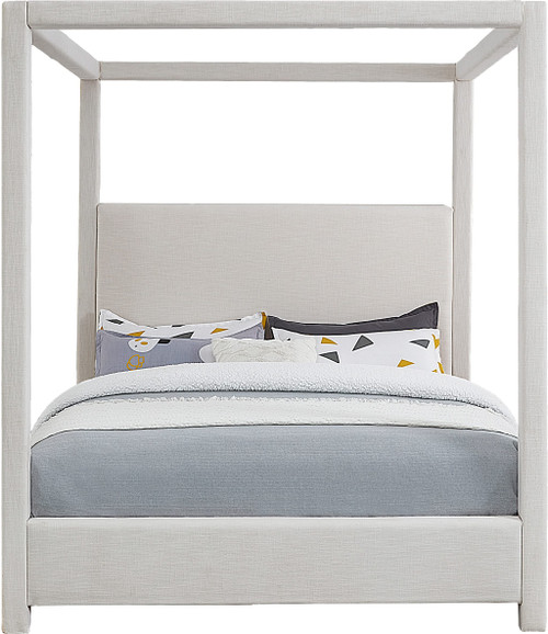 EmersonCream-K Emerson Collection Mid Century Modern Linen Textured Fabric Upholstered Canopy Bed, 83" W x 87.5" D x 79" H, Cream, King