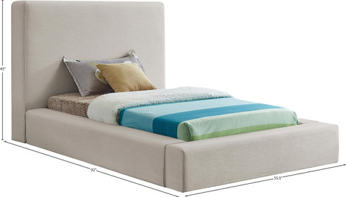 DevinBeige-T Devin Collection Modern | Contemporary Bed with Luxe Linen Textured Fabric, 55.5" W x 92" D x 45" H, Beige, Twin Bed