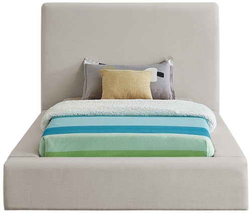 DevinBeige-T Devin Collection Modern | Contemporary Bed with Luxe Linen Textured Fabric, 55.5" W x 92" D x 45" H, Beige, Twin Bed