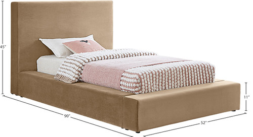 DorianBeige-T Dorian Collection Modern | Contemporary Twin Bed with Ultra Luxe Beige Velvet, 52" W x 90" D x 45" H, Beige, Twin