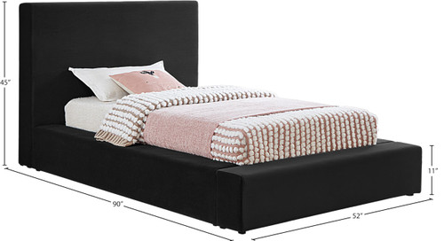 DorianBlack-T Dorian Collection Modern | Contemporary Twin Bed with Ultra Luxe Black Velvet, 52" W x 90" D x 45" H, Black, Twin