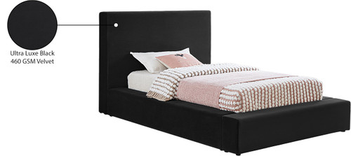 DorianBlack-T Dorian Collection Modern | Contemporary Twin Bed with Ultra Luxe Black Velvet, 52" W x 90" D x 45" H, Black, Twin
