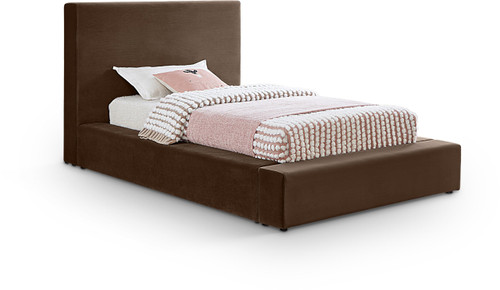 DorianBrown-T Dorian Collection Modern | Contemporary Twin Bed with Ultra Luxe Brown Velvet, 52" W x 90" D x 45" H, Brown, Twin