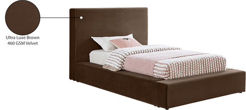DorianBrown-T Dorian Collection Modern | Contemporary Twin Bed with Ultra Luxe Brown Velvet, 52" W x 90" D x 45" H, Brown, Twin