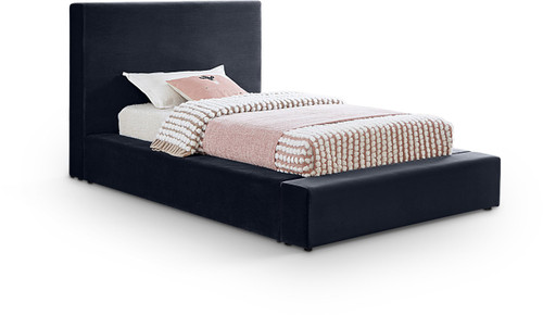 DorianNavy-T Dorian Collection Modern | Contemporary Twin Bed with Ultra Luxe Navy Velvet, 52" W x 90" D x 45" H, Navy, Twin