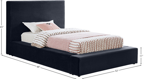 DorianNavy-T Dorian Collection Modern | Contemporary Twin Bed with Ultra Luxe Navy Velvet, 52" W x 90" D x 45" H, Navy, Twin