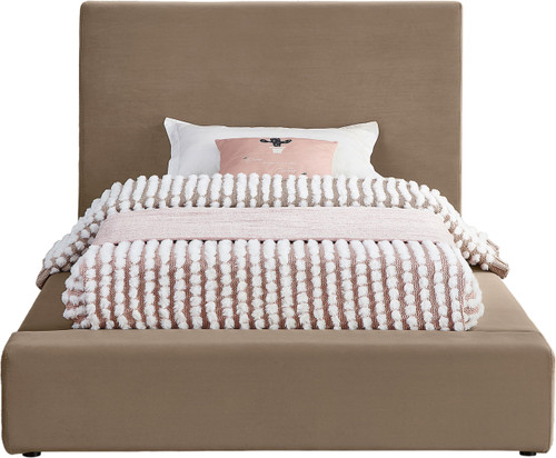 DorianTaupe-T Dorian Collection Modern | Contemporary Twin Bed with Ultra Luxe Taupe Velvet, 52" W x 90" D x 45" H, Taupe, Twin