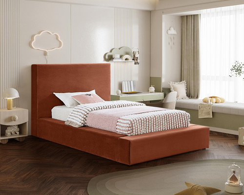 DorianCognac-T Dorian Collection Modern | Contemporary Twin Bed with Ultra Luxe Cognac Velvet, 52" W x 90" D x 45" H, Cognac, Twin