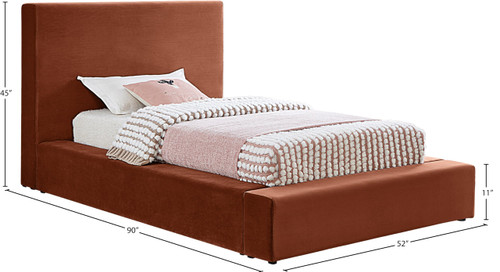 DorianCognac-T Dorian Collection Modern | Contemporary Twin Bed with Ultra Luxe Cognac Velvet, 52" W x 90" D x 45" H, Cognac, Twin