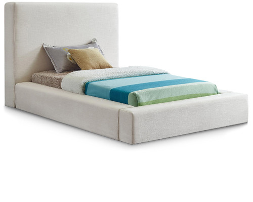 DevinCream-T Devin Collection Modern | Contemporary Bed with Luxe Linen Textured Fabric, 55.5" W x 92" D x 45" H, Cream, Twin Bed