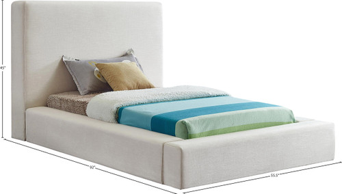 DevinCream-T Devin Collection Modern | Contemporary Bed with Luxe Linen Textured Fabric, 55.5" W x 92" D x 45" H, Cream, Twin Bed
