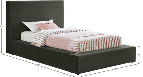 DorianGreen-T Dorian Collection Modern | Contemporary Twin Bed with Ultra Luxe Green Velvet, 52" W x 90" D x 45" H, Green, Twin