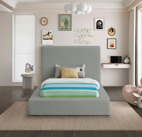 DevinGrey-T Devin Collection Modern | Contemporary Bed with Luxe Linen Textured Fabric, 55.5" W x 92" D x 45" H, Grey, Twin Bed