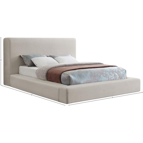 DevinBeige-F Devin Collection Modern | Contemporary Bed with Luxe Linen Textured Fabric, 70" W x 92" D x 45" H, Beige, Full Bed