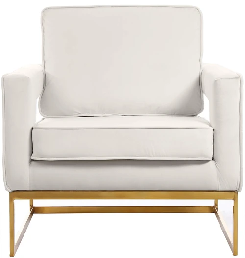 Noah Collection Modern | Contemporary Velvet Upholstered Accent Chair with Durable Iron, 33" W x 29" D x 35" H, Cream, Gold Base