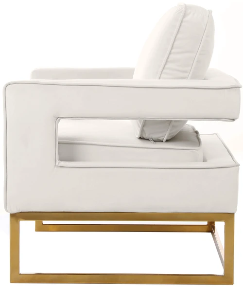 Noah Collection Modern | Contemporary Velvet Upholstered Accent Chair with Durable Iron, 33" W x 29" D x 35" H, Cream, Gold Base