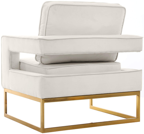 Noah Collection Modern | Contemporary Velvet Upholstered Accent Chair with Durable Iron, 33" W x 29" D x 35" H, Cream, Gold Base