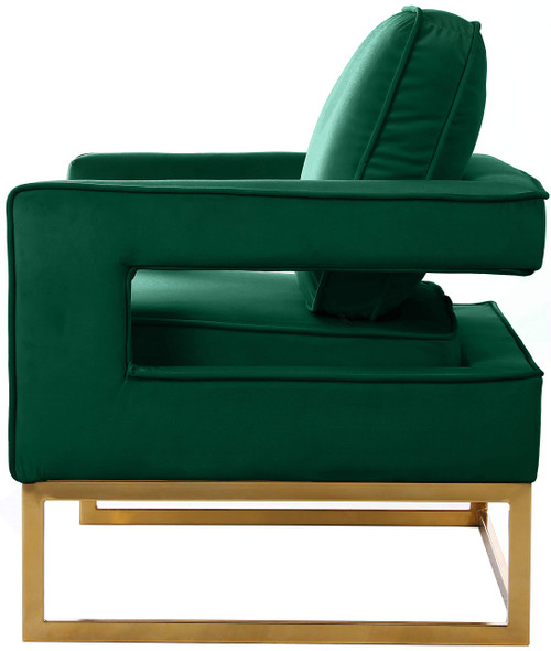 Noah Collection Modern | Contemporary Velvet Upholstered Accent Chair with Durable Stainless Steel Base, Green, Gold Base
