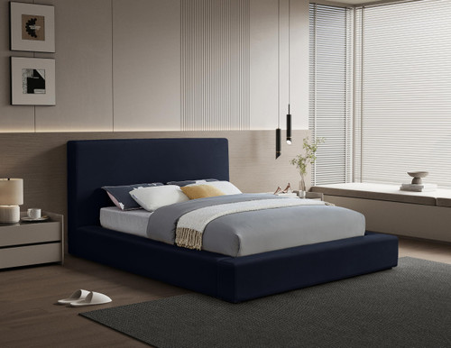DorianNavy-F Dorian Collection Modern | Contemporary Full Bed with Ultra Luxe Navy Velvet, 68" W x 90" D x 45" H, Navy, Full