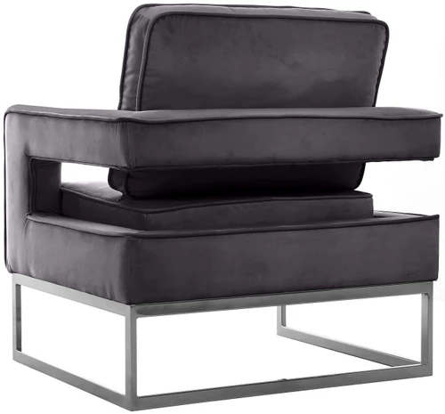 Noah Collection Modern | Contemporary Velvet Upholstered Accent Chair with Durable Stainless Steel Base, Grey, Chrome Base