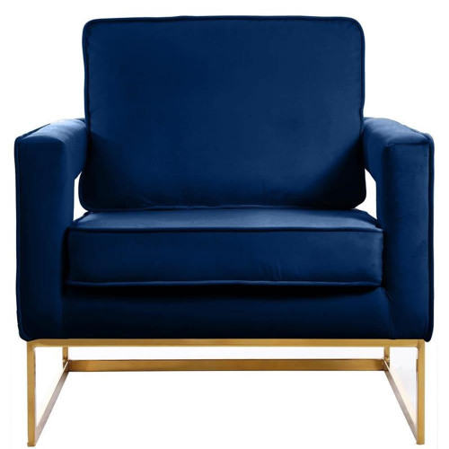 Noah Collection Modern | Contemporary Velvet Upholstered Accent Chair with Durable Stainless Steel Base, Navy, Gold Base
