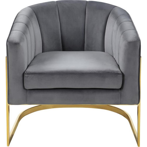 Carter Collection Modern | Contemporary Upholstered Velvet Barrel Accent Chair with Gold Stainless Base, Grey, 29" W x 27.5" D x 31" H