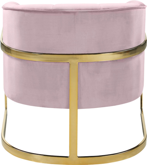 Carter Collection Modern | Contemporary Upholstered Velvet Barrel Accent Chair with Gold Stainless Base, Pink, 29" W x 27.5" D x 31" H