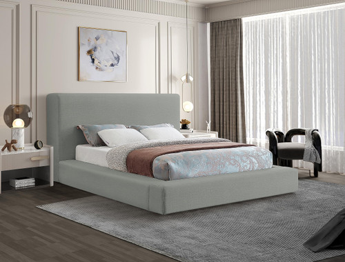 DevinGrey-F Devin Collection Modern | Contemporary Bed with Luxe Linen Textured Fabric, 70" W x 92" D x 45" H, Grey, Full Bed